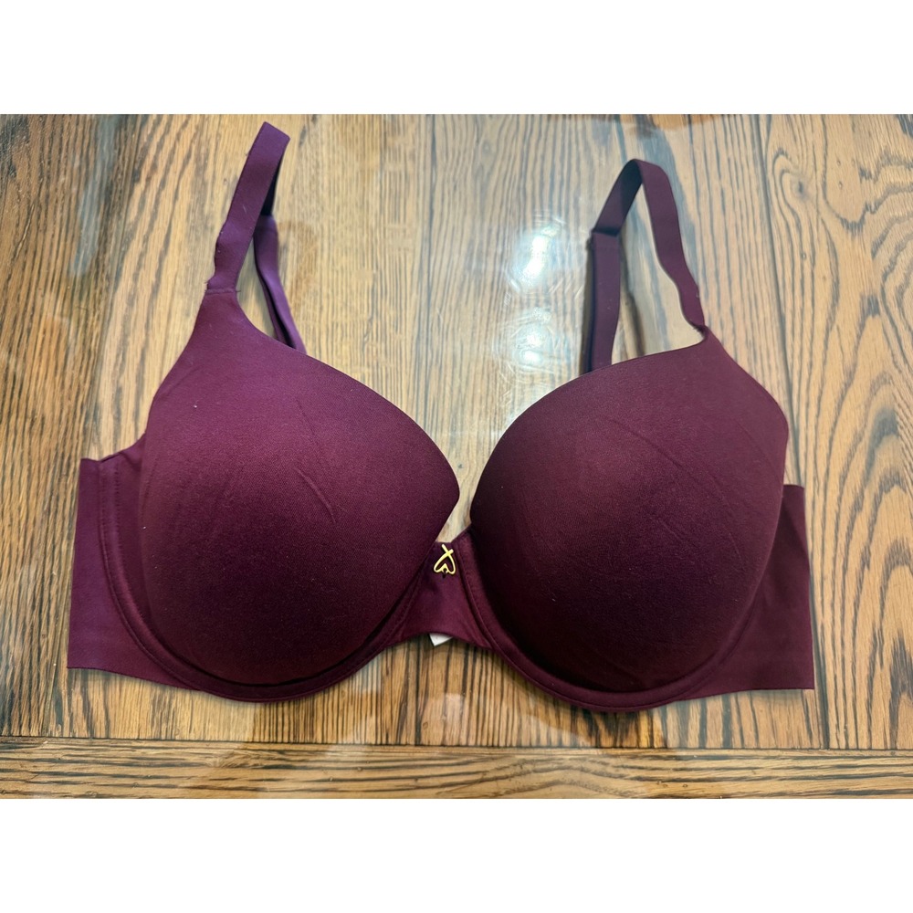 Victoria's Secret Lined Semi Demi Bra Women 36D Plum Purple Gold Heart Charm